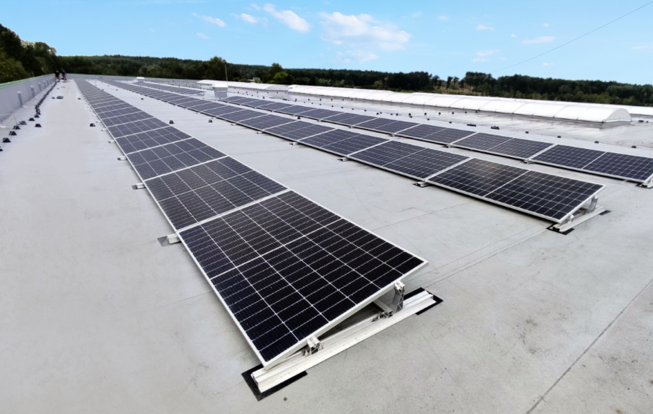 Photovoltaic panels on the roof of the production hall