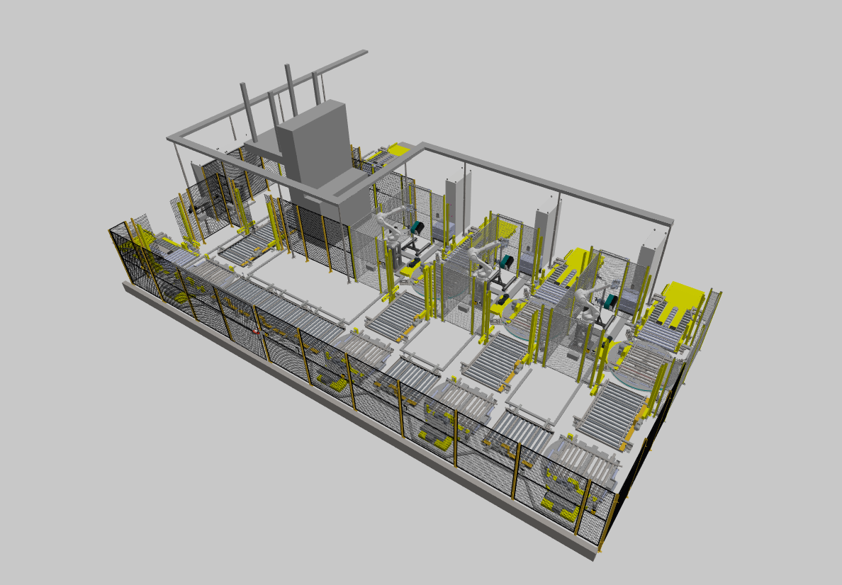 model 3d stanowiska robotów do etykietowania i paskarka