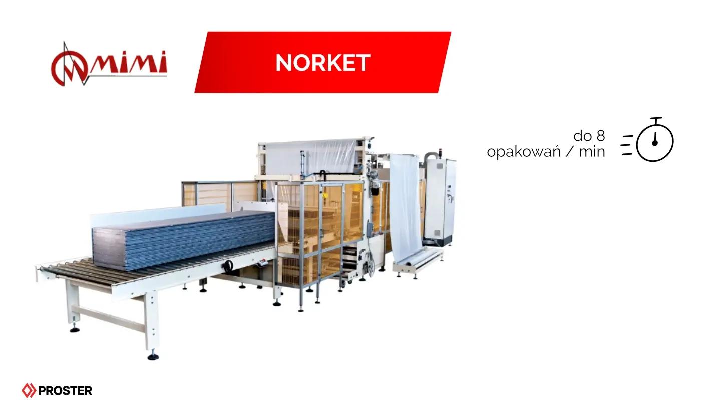 MIMI NORKET; maszyna do pakowania w folię termokurczliwą produktów wielkogabarytowych