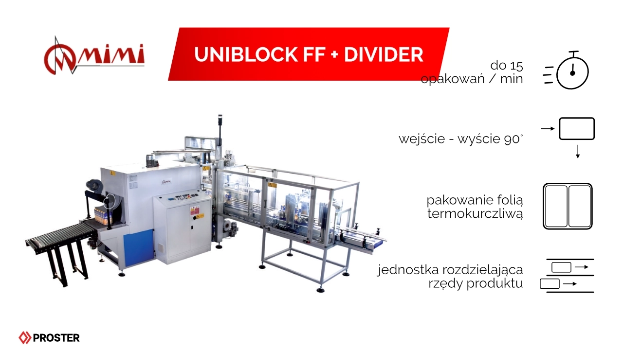 MIMI UNIBLOCK FF+DIVIDER; do 15 opakowan na minute; maszyna do pakowania w folię termokurczliwą