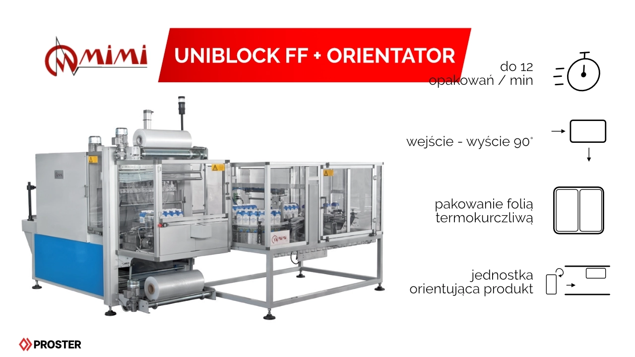 MIMI UNIBLOCK FF+ORIENTATOR; do 12 opakowan na minute; maszyna do pakowania w folię termokurczliwą