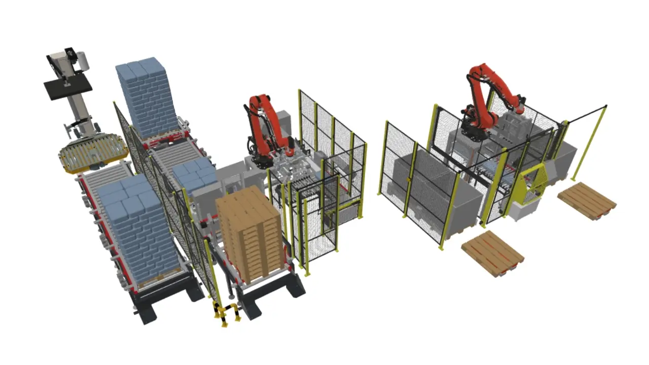 linia pakowania i paletyzacji worków z cebulą model 3d