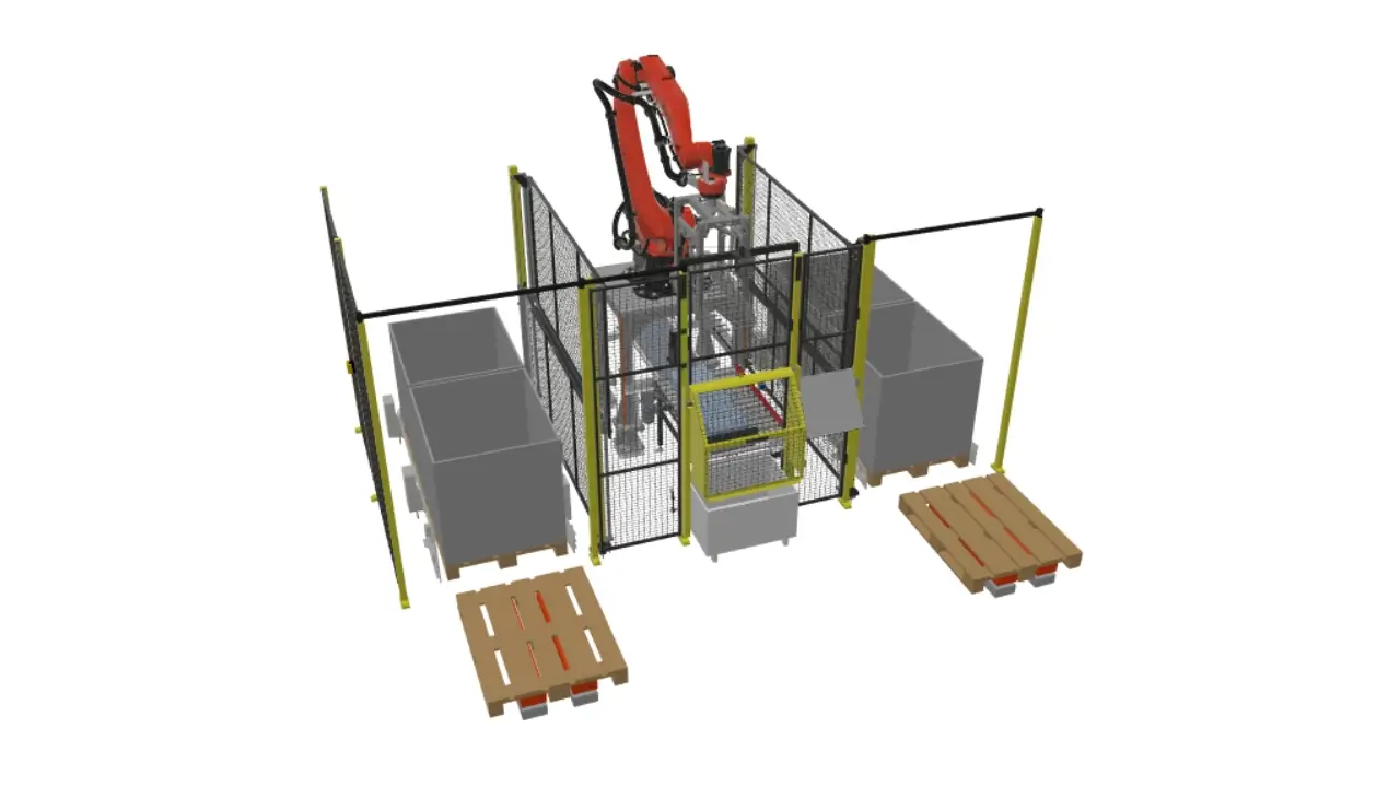 linia pakowania worków z cebulą do skrzyniopalet model 3d