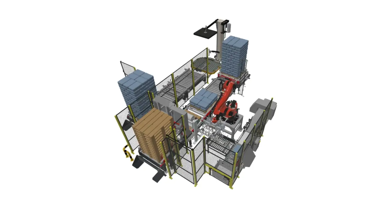 linia paletyzacji worków z cebulą model 3d