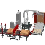 linia paletyzacji drewnianych skrzynek na owoce i warzywa