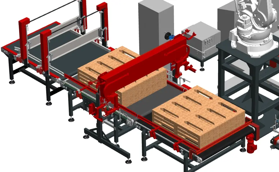 linia paletyzacji drewnianych skrzynek na owoce i warzywa
